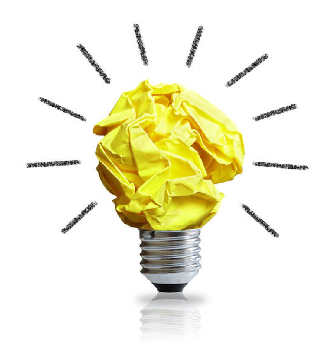 Inspiration concept crumpled paper light bulb metaphor for good idea