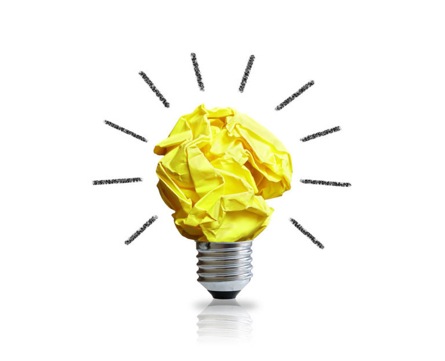 Inspiration concept crumpled paper light bulb metaphor for good idea