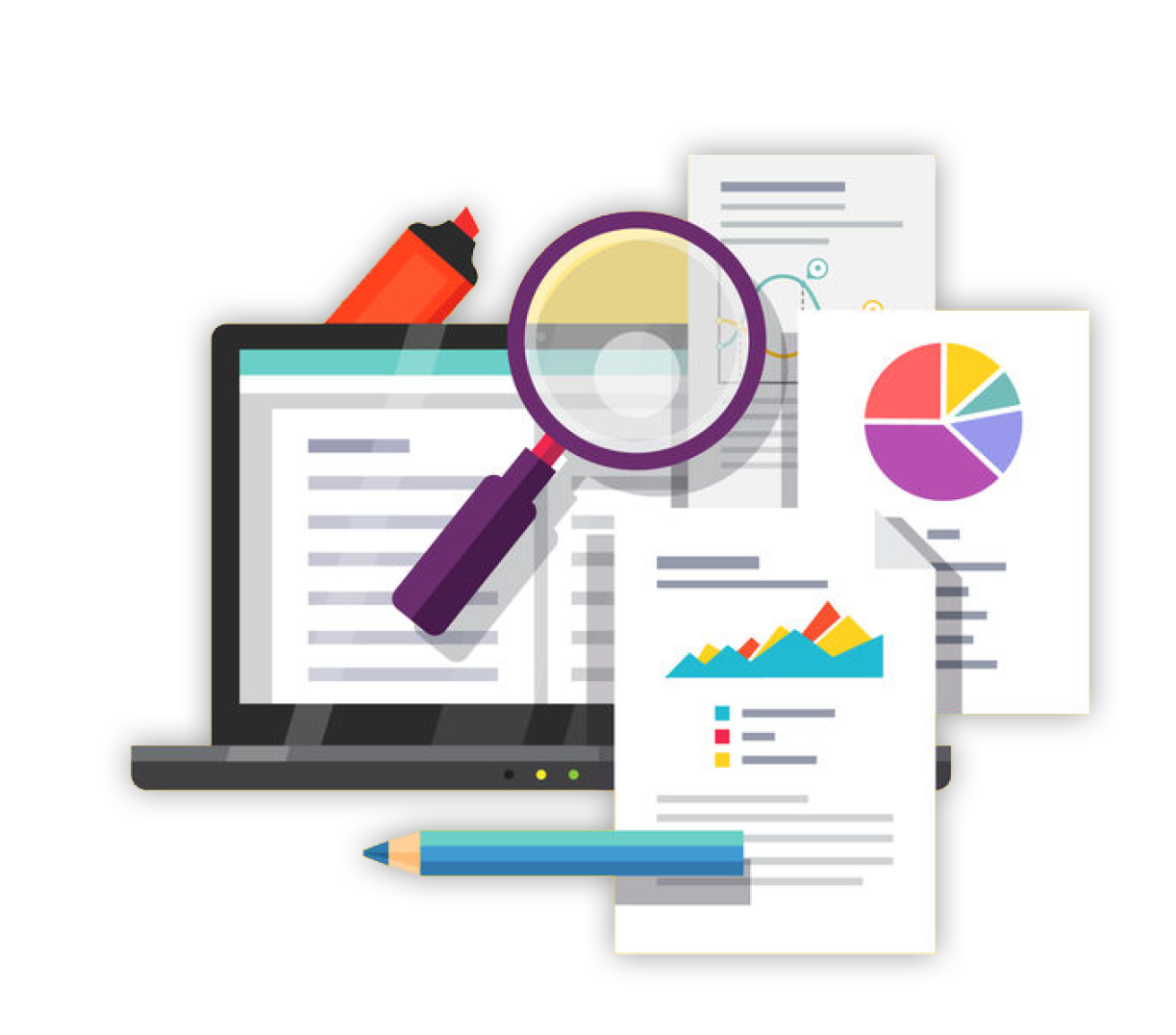 Case study research concept  Flat style vector illustration isolated on white background 