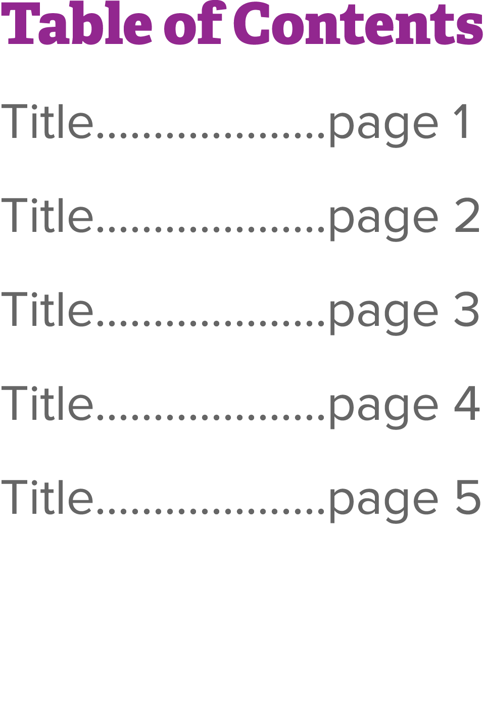 Table of Contents Title                    page 1 Title                    page 2 Title                    page 3 Tit   